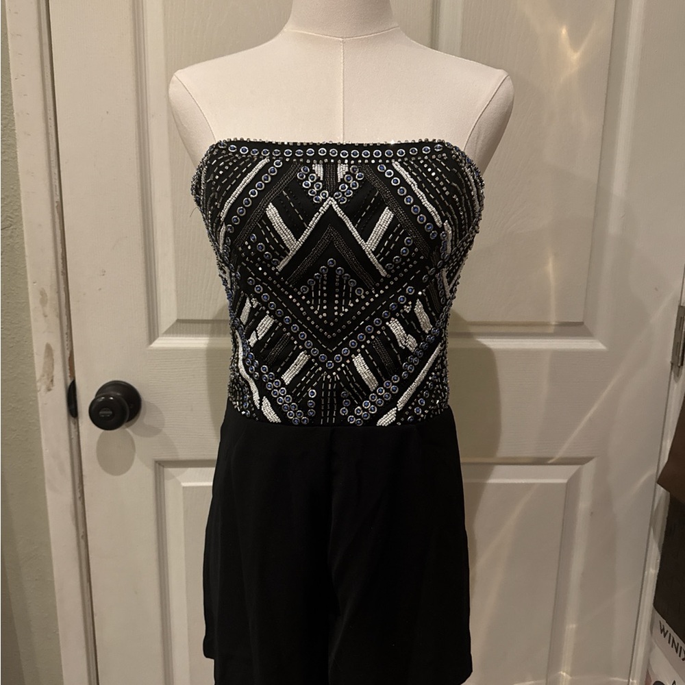 Parker Black with Multi-Color Beads Strapless Romper
